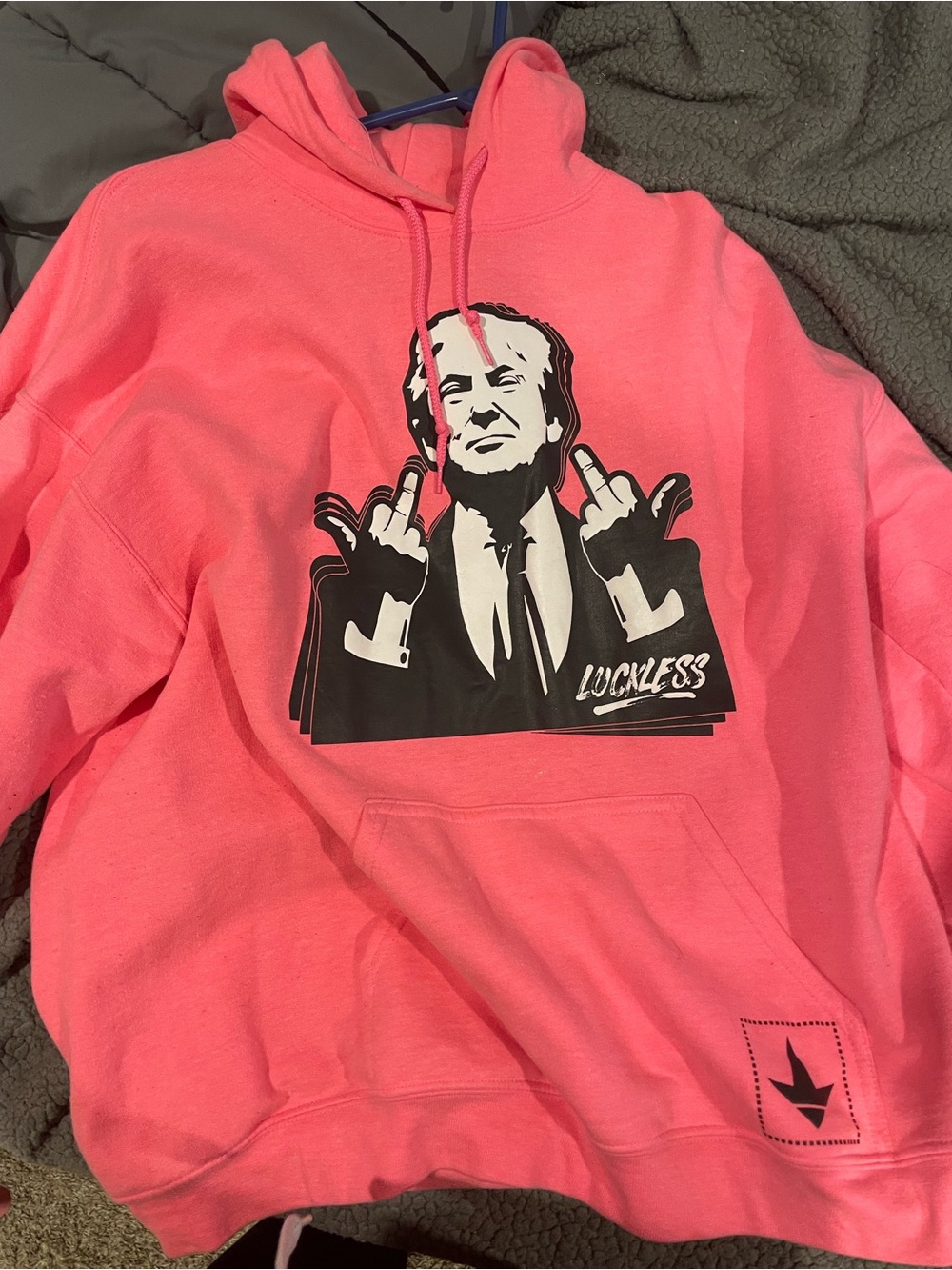 Pink Graphic Pullover Hoodie with Bold Black Print